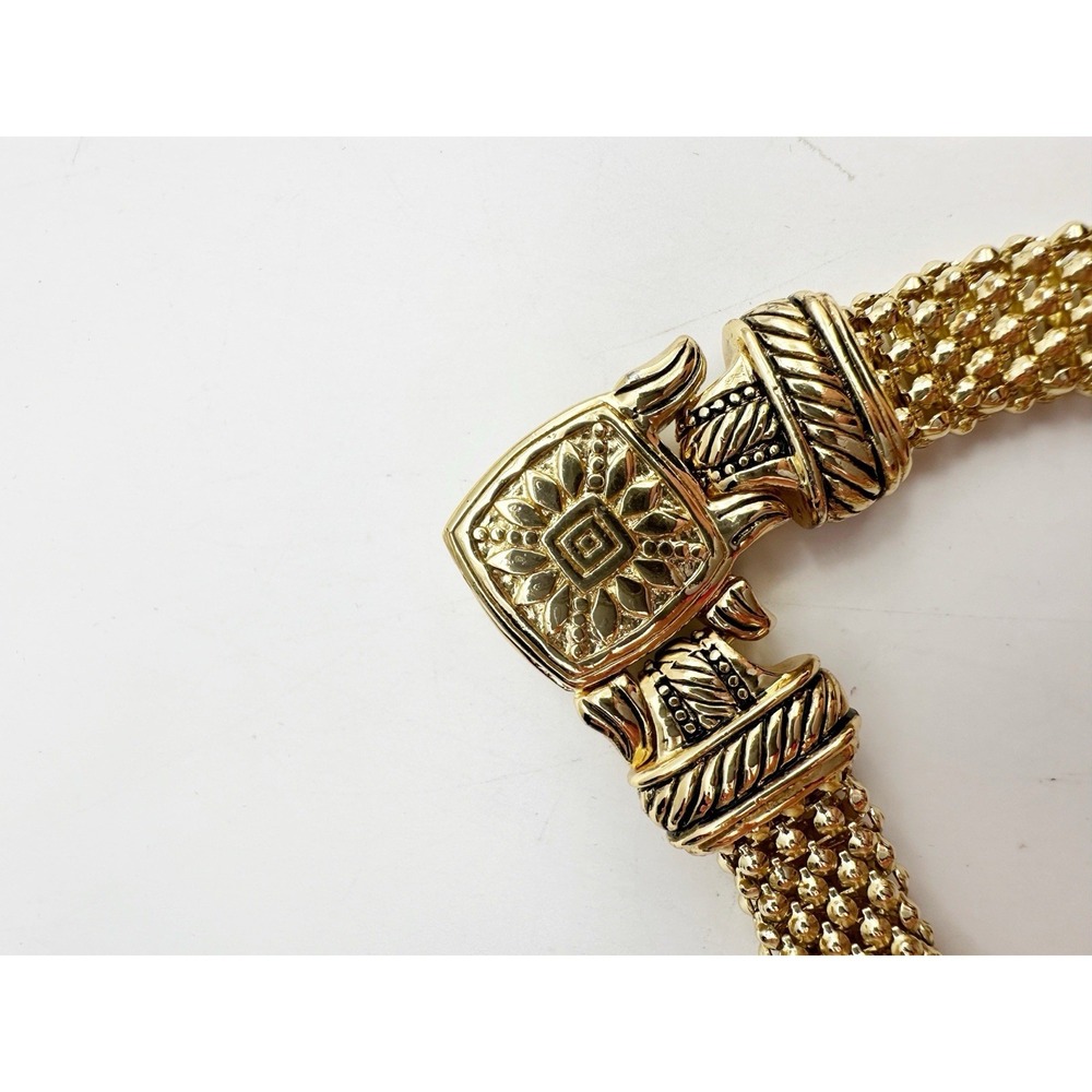 Necklace Choker Rhinestone Front Lock Gold Tone Mesh Chain Magnetic Clasp - Picture 5 of 8
